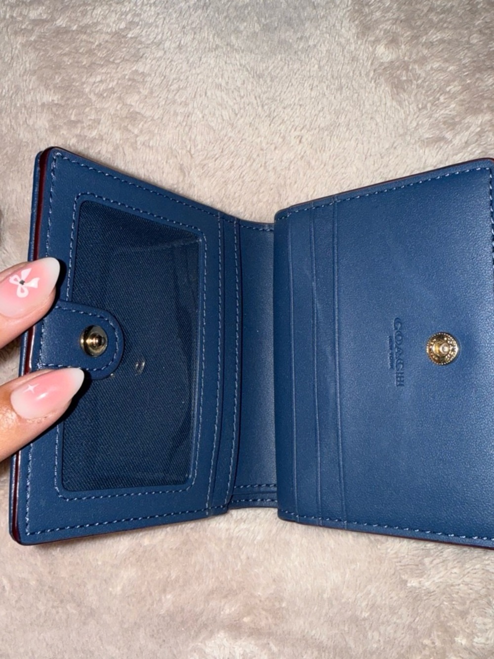 Coach Blue Signature Canvas Compact Wallet with Cherry Charm - Picture 2 of 3